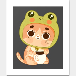 Coffee cat frog Posters and Art